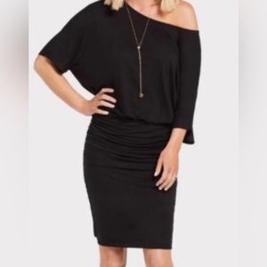 NWT! Michael Stars Evereve Colab Short Sleeve Scrunch Dress. Black. Small